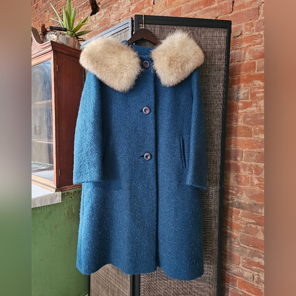Vintage Tweed Wool Fur Collar Coat